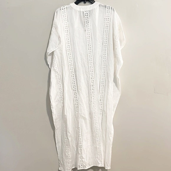 $159 NWT ECHO white eyelet caftan swim cover smocked women size XS-S - Picture 6 of 6